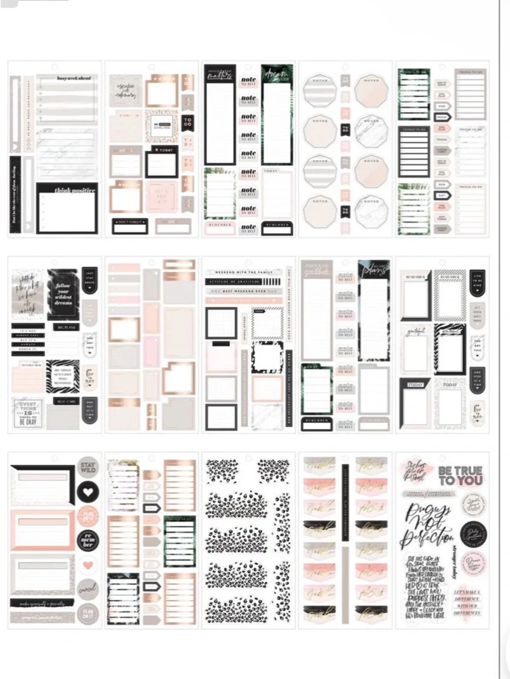 The Happy Planner Wild Styled Sticker Sheets - Pink, Black, Gold & White